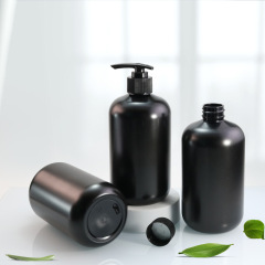 500ml short fat oblique shoulder round bottle PET frosted black pet shampoo shower gel bottle cat and dog cleaner bottle