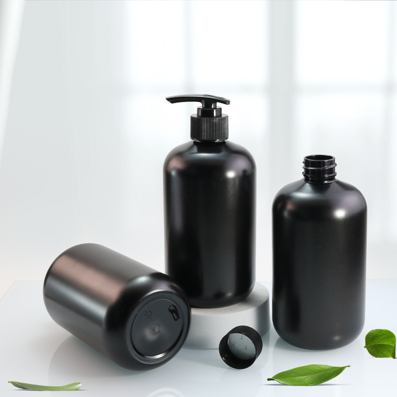 500ml short fat oblique shoulder round bottle PET frosted black pet shampoo shower gel bottle cat and dog cleaner bottle