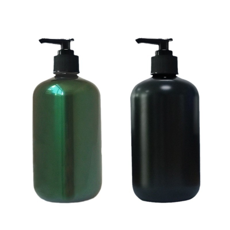 500ml short fat oblique shoulder round bottle PET frosted black pet shampoo shower gel bottle cat and dog cleaner bottle