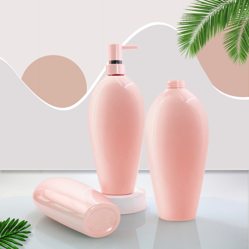 750ml high-gloss pink shampoo bottle high-end special-shaped PET flat bottle push-type pump head lotion bottle