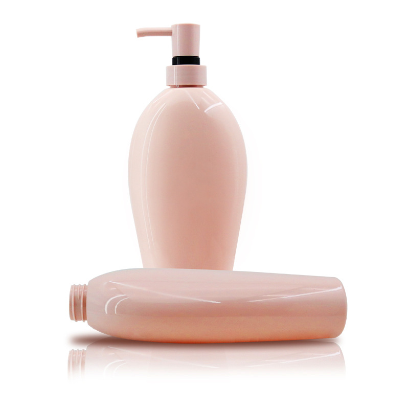 750ml high-gloss pink shampoo bottle high-end special-shaped PET flat bottle push-type pump head lotion bottle