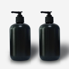 500ml short fat oblique shoulder round bottle PET frosted black pet shampoo shower gel bottle cat and dog cleaner bottle