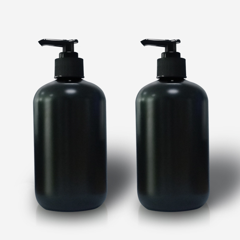 500ml short fat oblique shoulder round bottle PET frosted black pet shampoo shower gel bottle cat and dog cleaner bottle