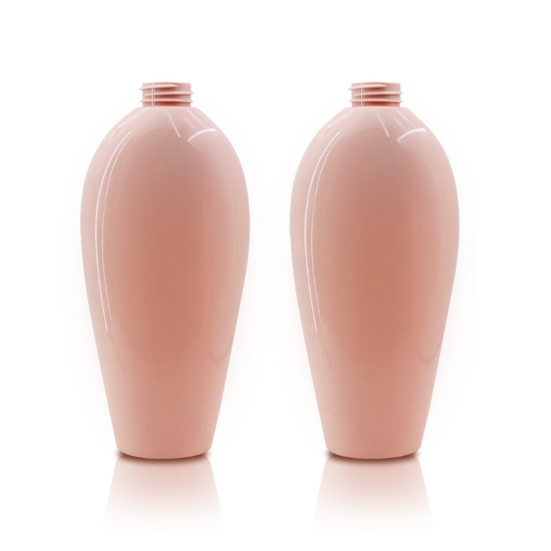 750ml high-gloss pink shampoo bottle high-end special-shaped PET flat bottle push-type pump head lotion bottle