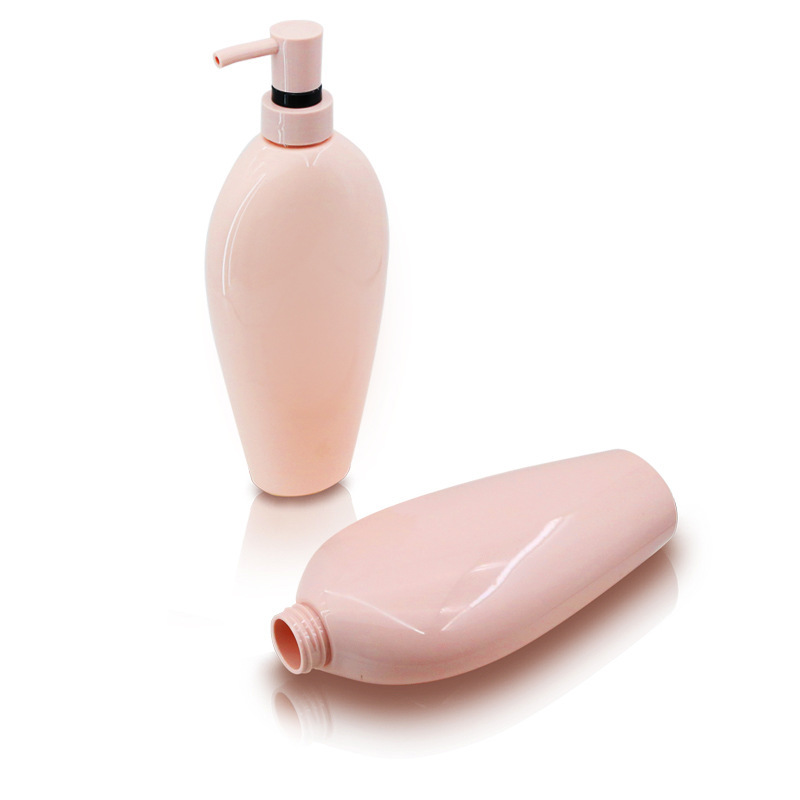 750ml high-gloss pink shampoo bottle high-end special-shaped PET flat bottle push-type pump head lotion bottle