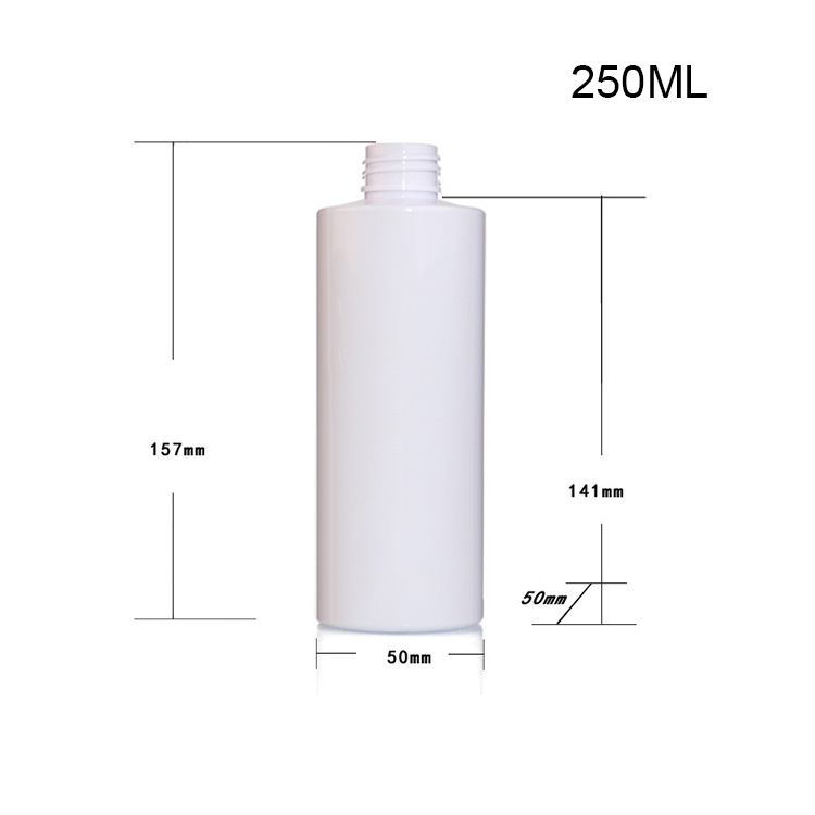 250ml thin high flat shoulder cylindrical bottle PET shampoo conditioner bottle 24 teeth disinfection spray bottle