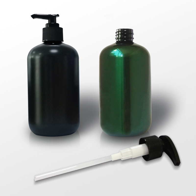 500ml short fat oblique shoulder round bottle PET frosted black pet shampoo shower gel bottle cat and dog cleaner bottle