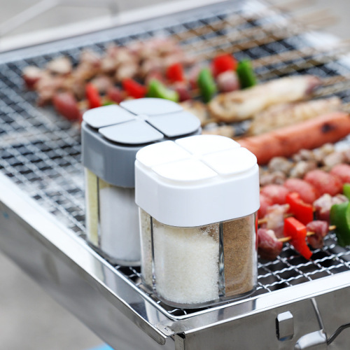 Flip cover seasoning box kitchen four-in-one seasoning jar outdoor barbecue seasoning bottle transparent visual seasoning box