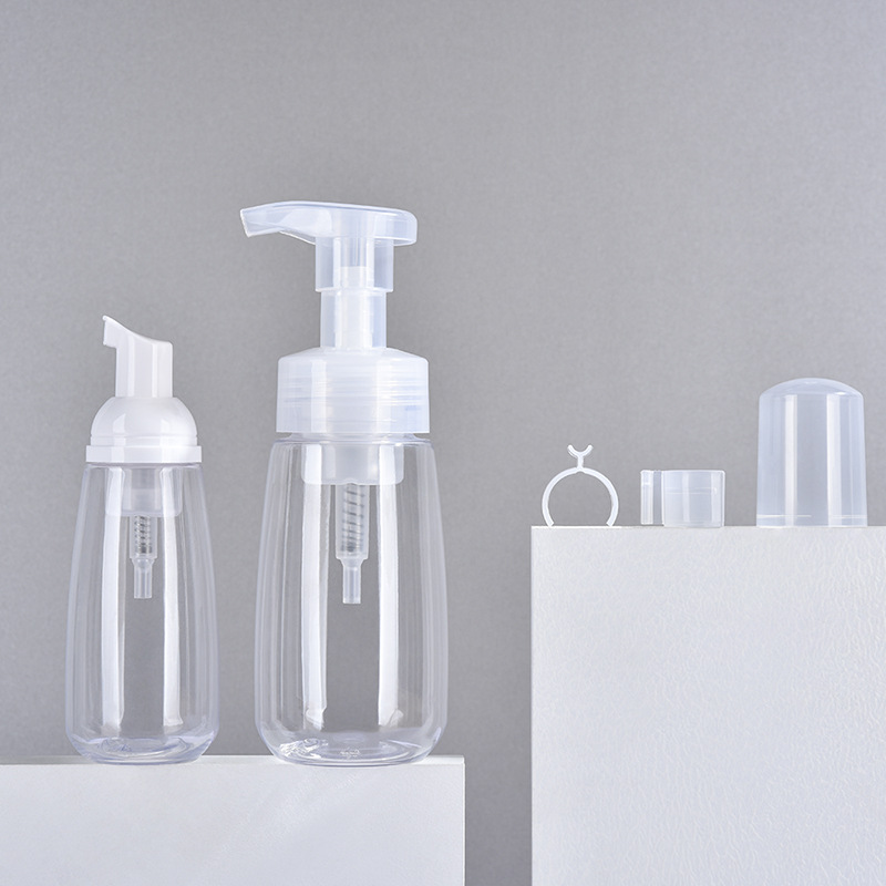 200ml,300ml,400ml,500ml Packaging PET mousse foaming bottle cleansing mousse cleansing brush foam facial cleanser silicone brush head bottle
