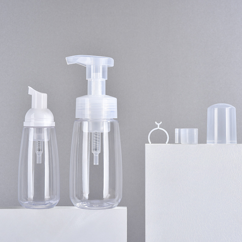 200ml,300ml,400ml,500ml Packaging PET mousse foaming bottle cleansing mousse cleansing brush foam facial cleanser silicone brush head bottle