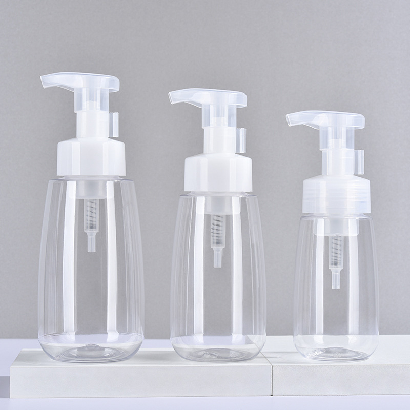 200ml,300ml,400ml,500ml Packaging PET mousse foaming bottle cleansing mousse cleansing brush foam facial cleanser silicone brush head bottle