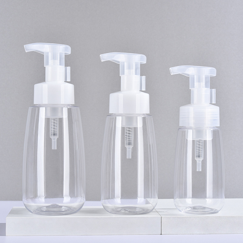 200ml,300ml,400ml,500ml Packaging PET mousse foaming bottle cleansing mousse cleansing brush foam facial cleanser silicone brush head bottle
