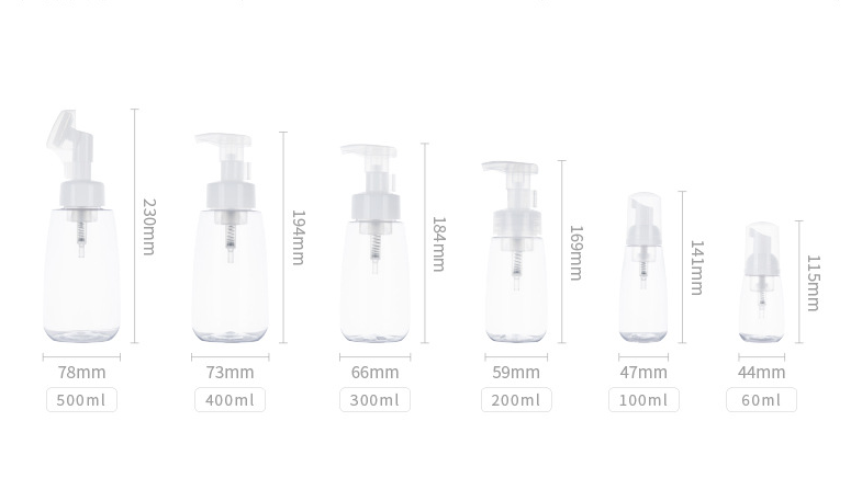 200ml,300ml,400ml,500ml Packaging PET mousse foaming bottle cleansing mousse cleansing brush foam facial cleanser silicone brush head bottle