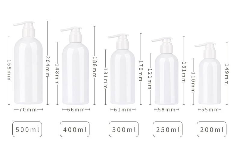 200ml,250ml,300ml,400ml,500ml PET round shoulder hand soap shampoo shower gel lotion bottle large capacity canned empty bottle