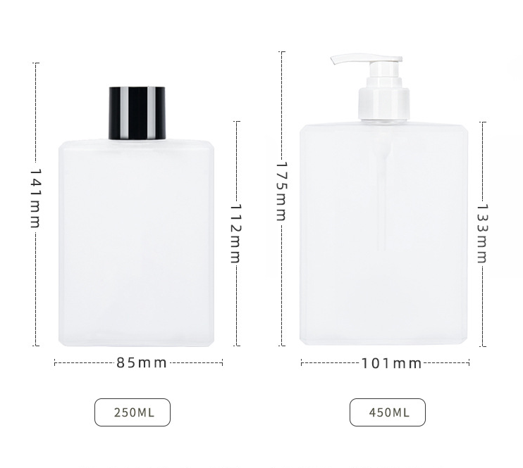 250ml,450ml PETG flat square bottle lotion sub-bottle shampoo shower gel packaging bottle hand sanitizer empty bottle packaging material
