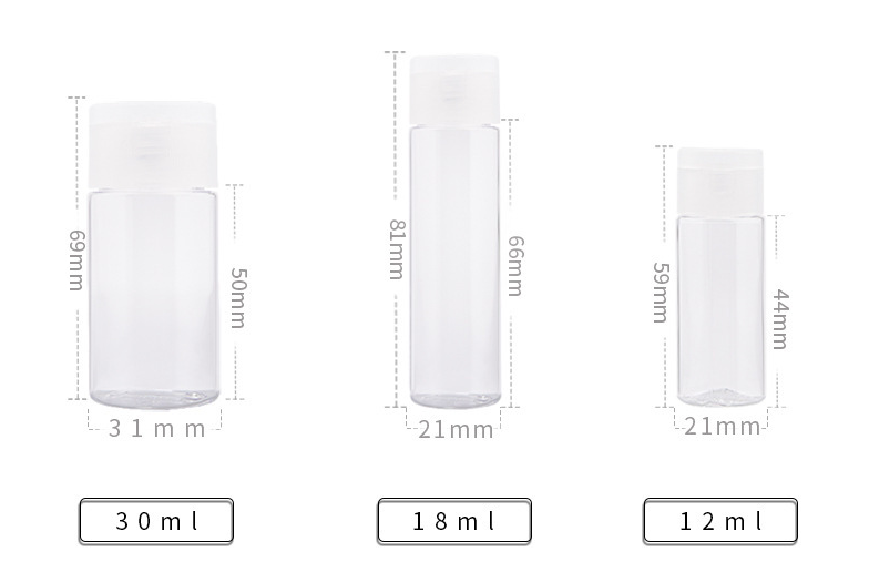 12ml,18ml,30ml,50ml,100ml PETG transparent flip-top bottle toner lotion bottle travel portable makeup free wash hand sanitizer empty bottle