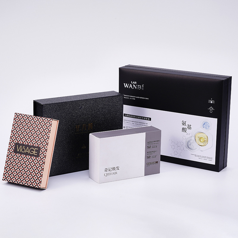 High-end gift box custom factory cosmetic packaging box skin care products top and bottom cover gift box black card flip cover essential oil packaging box