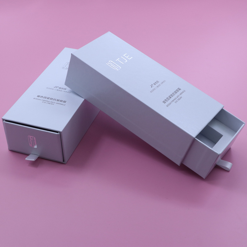 Customized white pull-out box, hardcover cosmetic eye cream drawer box, hot stamping embossed logo, drawer gift box