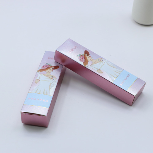 Small quantity pink cardboard covered with bright film folding essence water 30ml perfume box lipstick lip gloss packaging color box