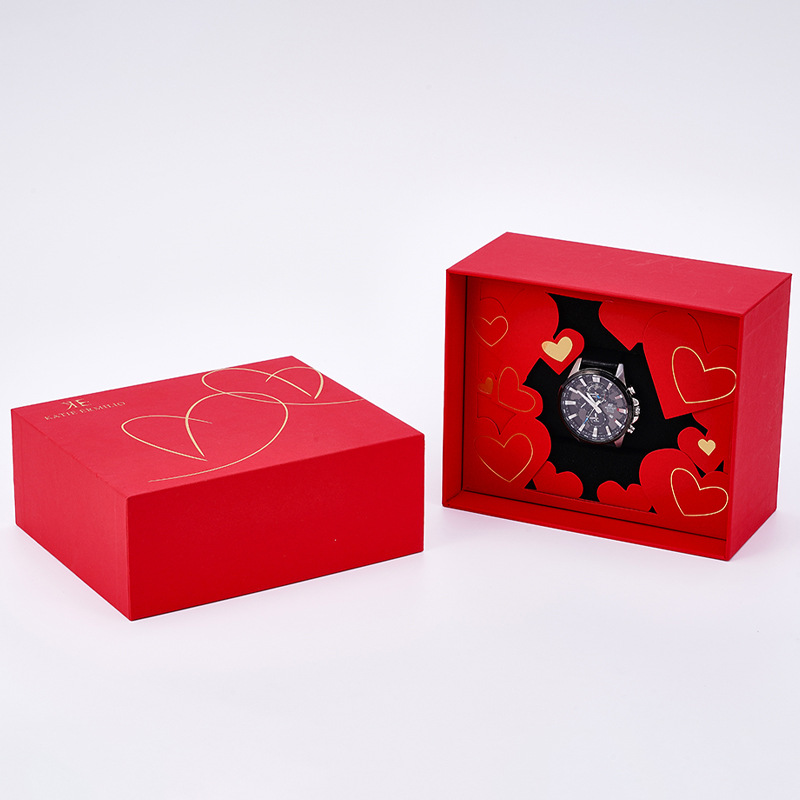 Watch box manufacturer customized New Year red Qixi gift couple watch gift box heart shaped