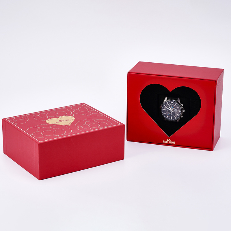 Watch box manufacturer customized New Year red Qixi gift couple watch gift box heart shaped