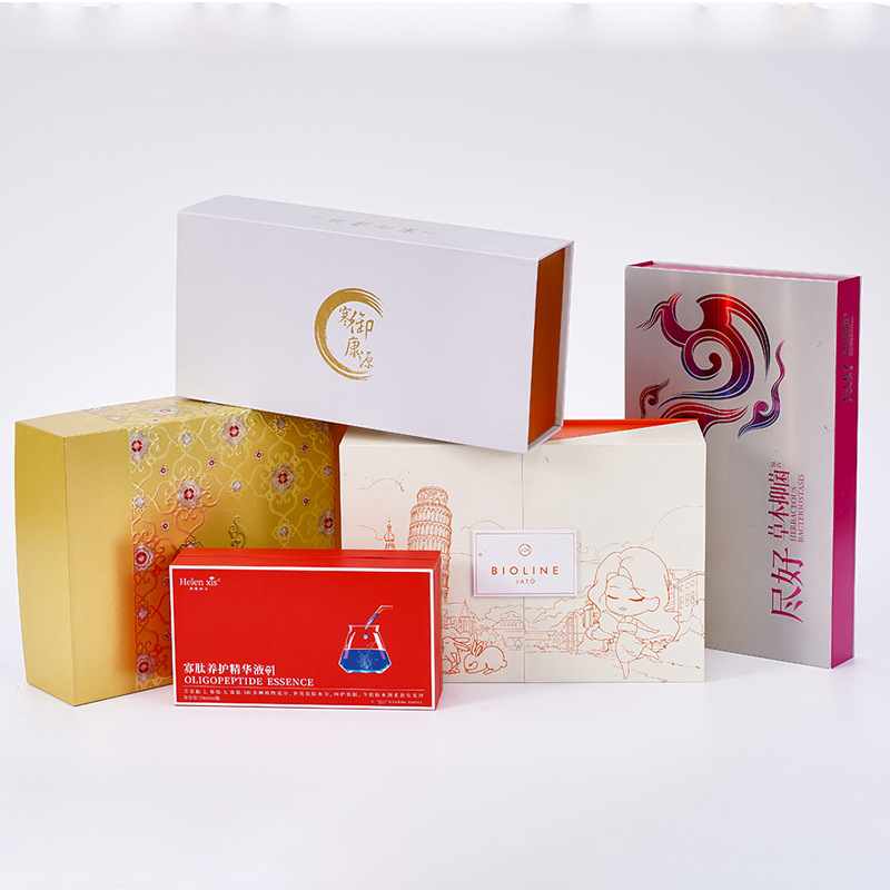 High-end gift box custom factory cosmetic packaging box skin care products top and bottom cover gift box black card flip cover essential oil packaging box