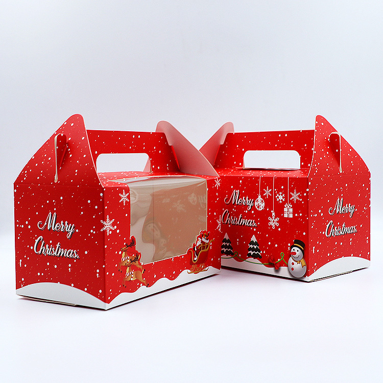 PVC window Christmas packaging box Cake packaging box Snowflake crisps snack packaging box Portable white cardboard box