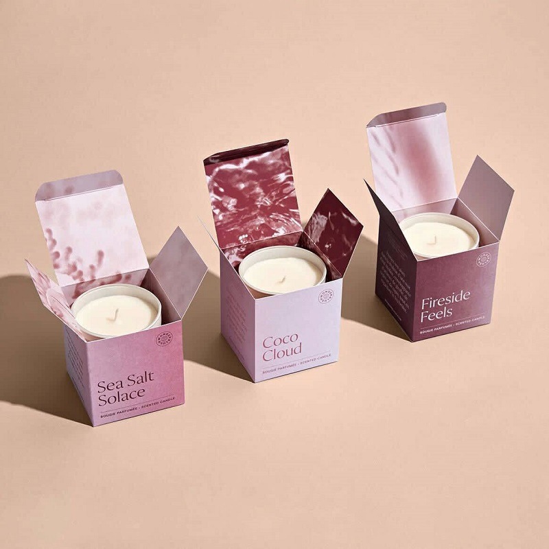 Printed logo color box candle paper box white cardboard custom candle packaging box UV embossed logo color candle box