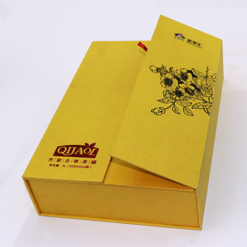 Customized gold cardboard double-open wine box New Year olive oil packaging double-opening door convex double-opening gift wine box customization