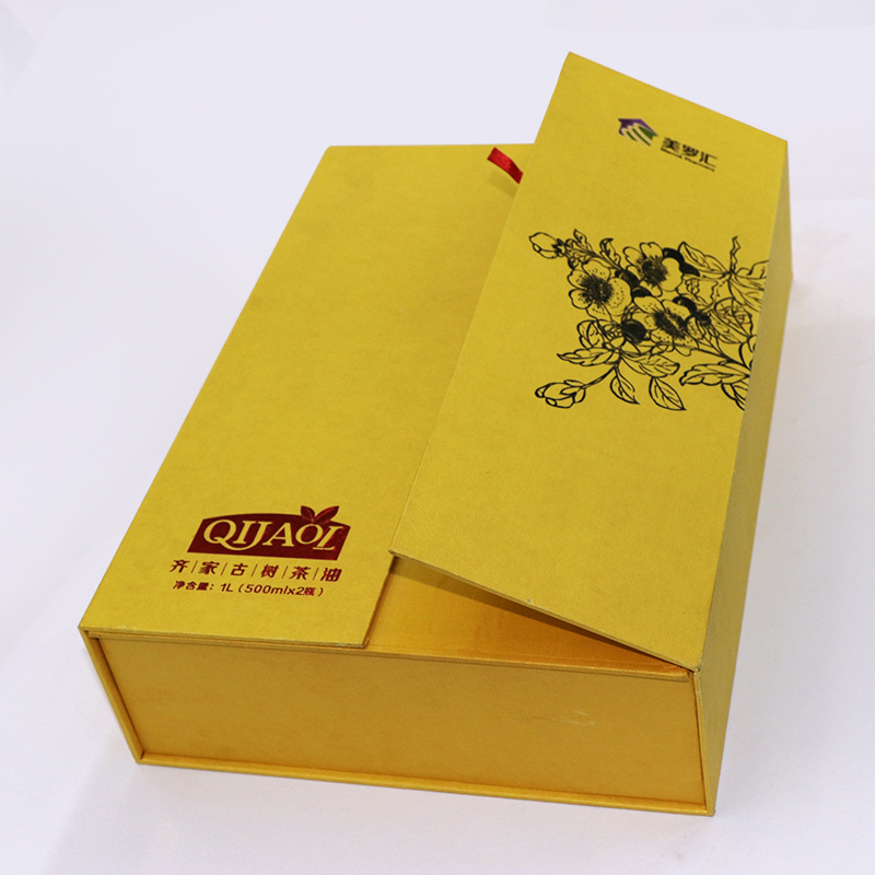 Customized gold cardboard double-open wine box New Year olive oil packaging double-opening door convex double-opening gift wine box customization
