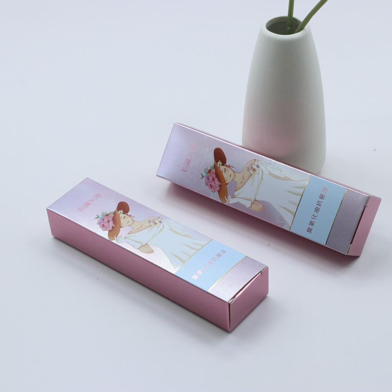 Small quantity pink cardboard covered with bright film folding essence water 30ml perfume box lipstick lip gloss packaging color box