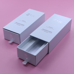 Customized white pull-out box, hardcover cosmetic eye cream drawer box, hot stamping embossed logo, drawer gift box
