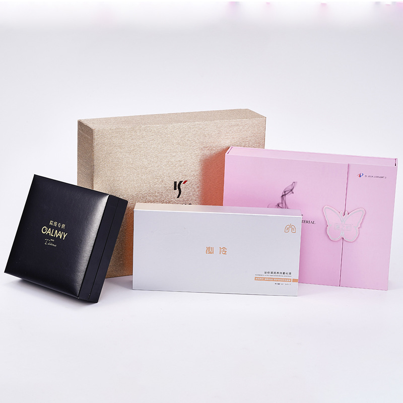 High-end gift box custom factory cosmetic packaging box skin care products top and bottom cover gift box black card flip cover essential oil packaging box
