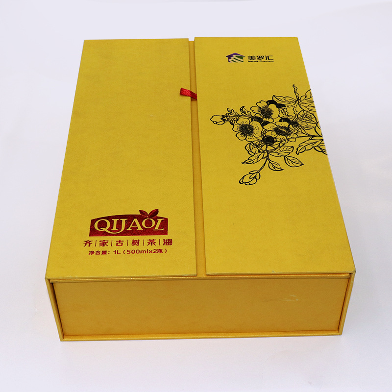 Customized gold cardboard double-open wine box New Year olive oil packaging double-opening door convex double-opening gift wine box customization