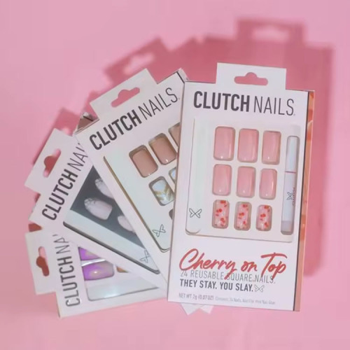 Customized white card extension nail polish packaging color box with window PVC inner tray for nail polish packaging box