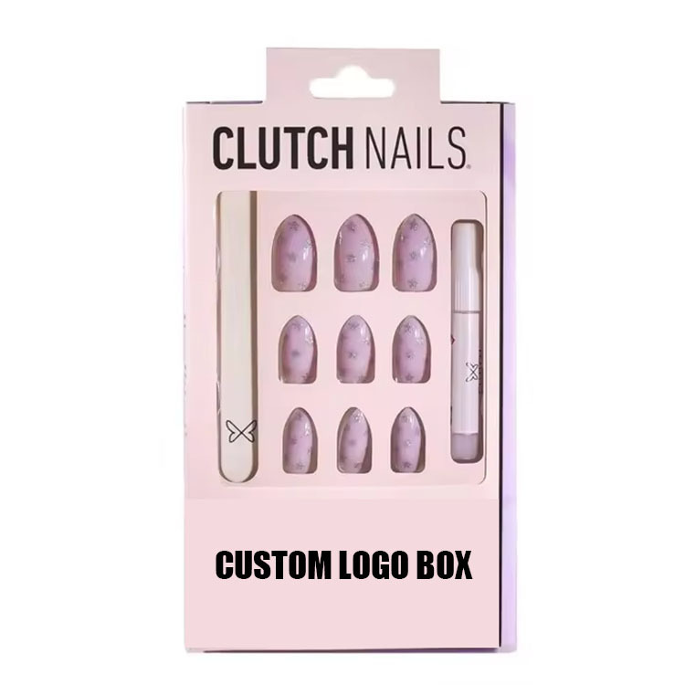 Customized white card extension nail polish packaging color box with window PVC inner tray for nail polish packaging box