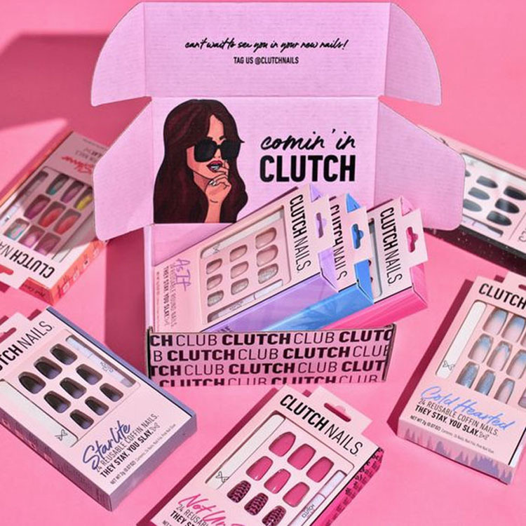 Customized white card extension nail polish packaging color box with window PVC inner tray for nail polish packaging box