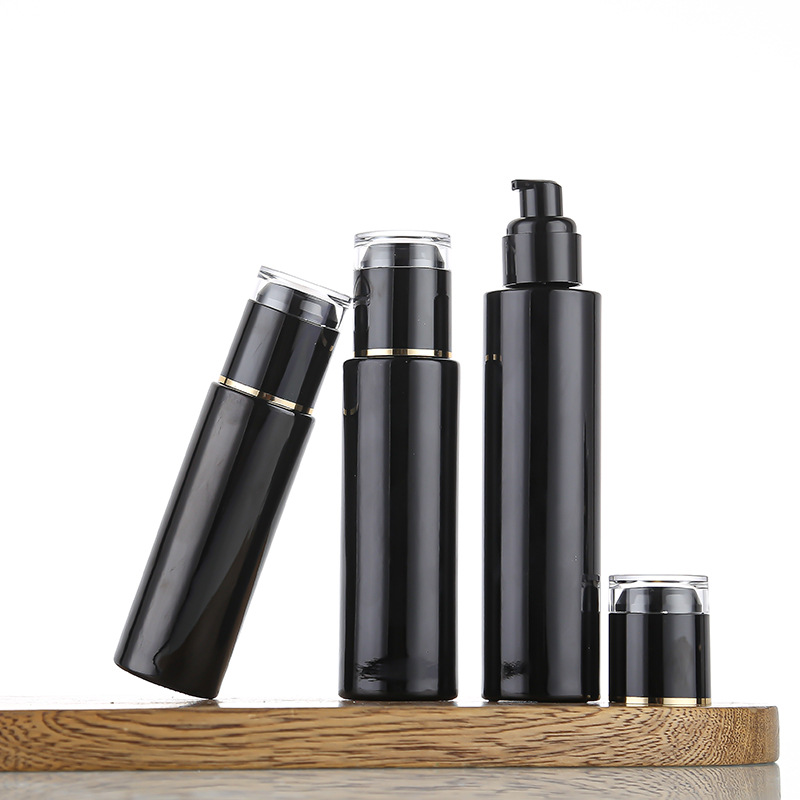 Bright black glass spray bottle sealed light-proof press-type lotion bottle multi-specification cosmetic toner moisture bottle