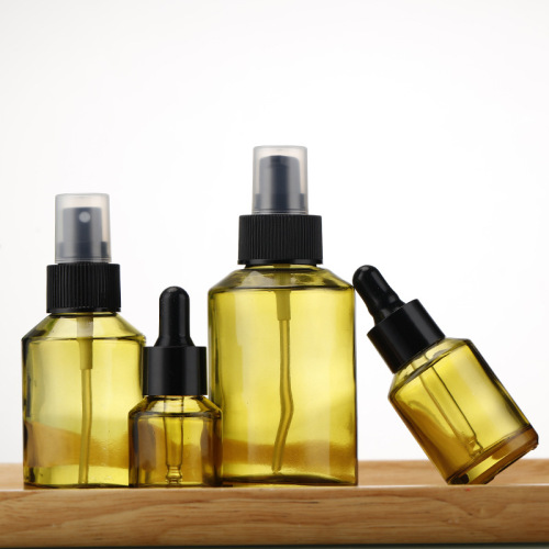 Slanted shoulder cream bottle essential oil bottle set bottling yellow light-proof glass bottle essential oil spray bottle travel cosmetic bottle