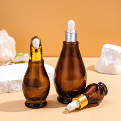 Brown glass essential oil bottle light-proof creative gourd rubber dropper bottle essence cosmetics packaging empty bottle wholesale