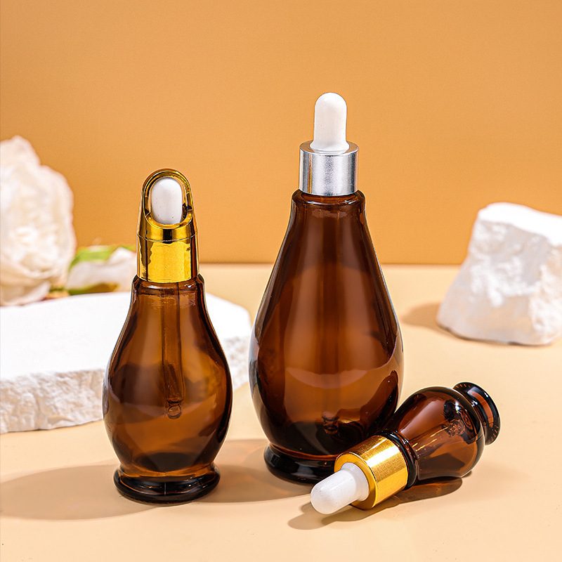 Brown glass essential oil bottle light-proof creative gourd rubber dropper bottle essence cosmetics packaging empty bottle wholesale