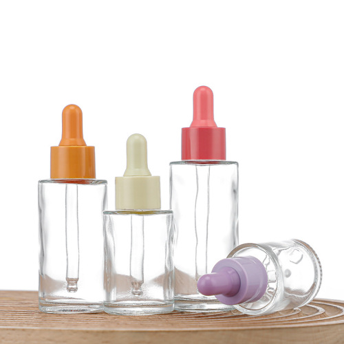 Flat shoulder essential oil bottle macaron color dropper bottle transparent rubber head dropper bottle portable essence sample bottle