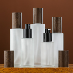 Custom frosted wood grain cover cream bottle frosted glass bottle travel portable cosmetic bottle packing bottle empty bottle
