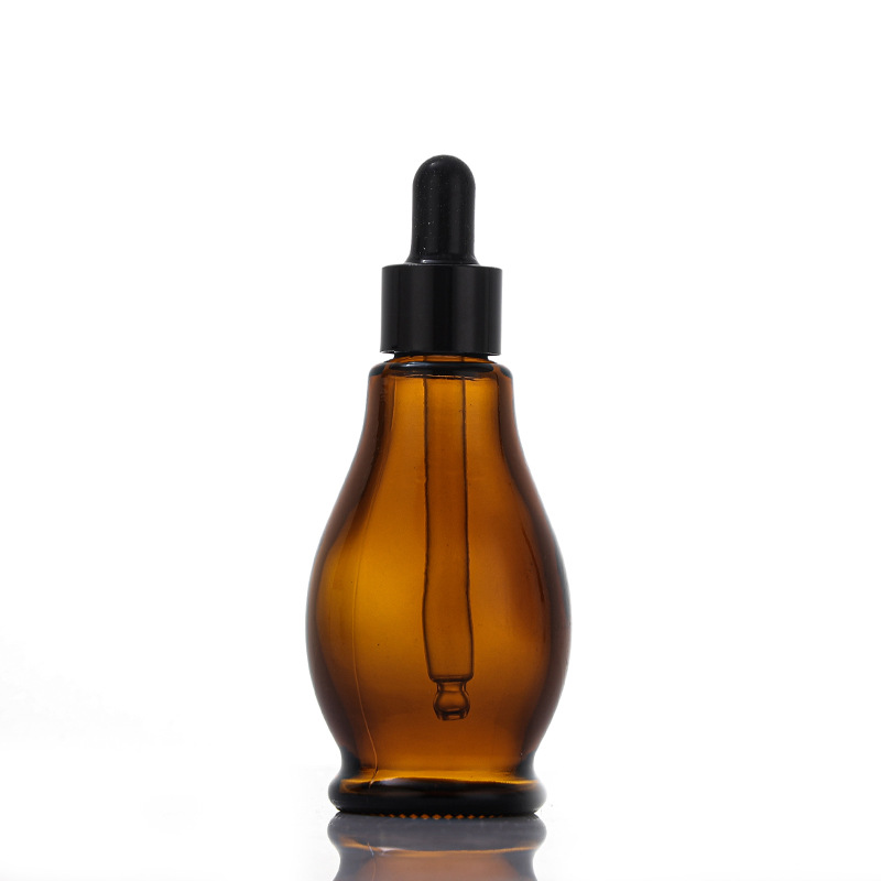 Brown glass essential oil bottle light-proof creative gourd rubber dropper bottle essence cosmetics packaging empty bottle wholesale