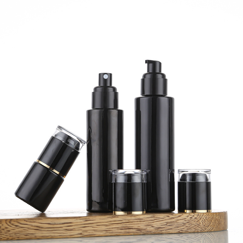Bright black glass spray bottle sealed light-proof press-type lotion bottle multi-specification cosmetic toner moisture bottle