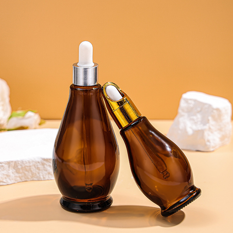 Brown glass essential oil bottle light-proof creative gourd rubber dropper bottle essence cosmetics packaging empty bottle wholesale