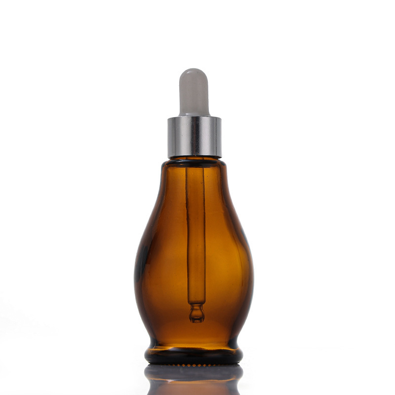 Brown glass essential oil bottle light-proof creative gourd rubber dropper bottle essence cosmetics packaging empty bottle wholesale
