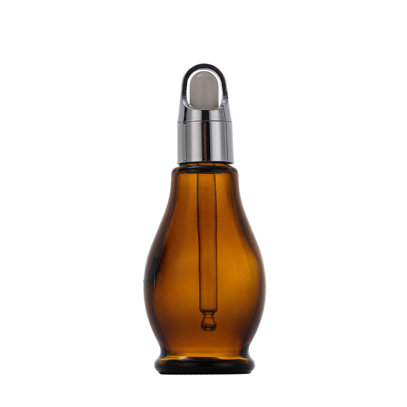 Brown glass essential oil bottle light-proof creative gourd rubber dropper bottle essence cosmetics packaging empty bottle wholesale