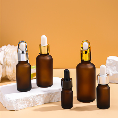 Light-proof brown glass essential oil bottle cosmetic bottle empty bottle frosted rubber head dropper bottle portable sample glass bottle