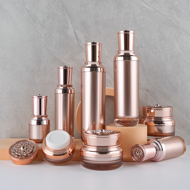 High-end rose gold lace bottle cosmetic lotion sub-bottle vacuum water cream bottle set acrylic bottle